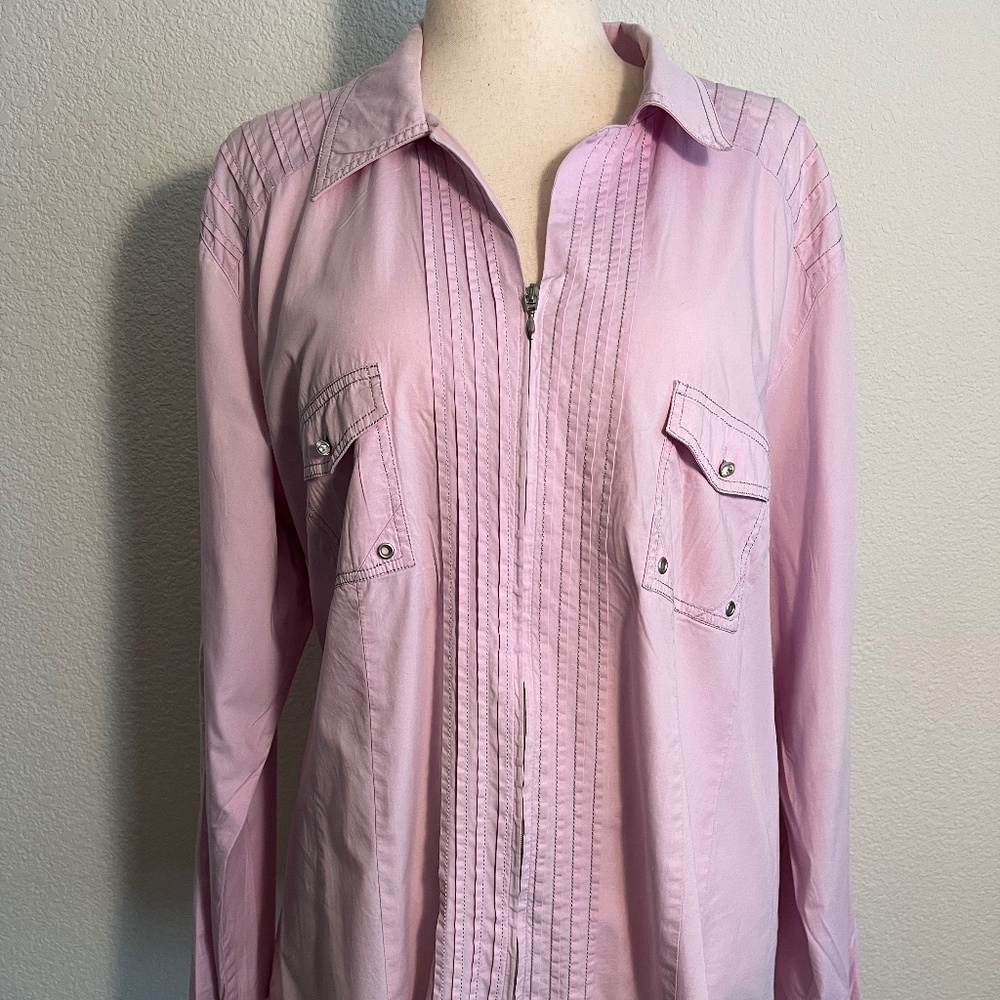 Marina Rinaldi Lavender Cotton Zippered Blouse with Stunning Details